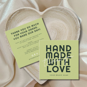 Modern handmade with love thank you square business card