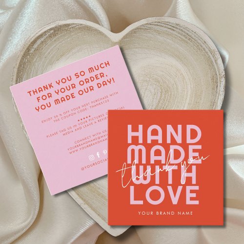 Modern handmade with love thank you square business card