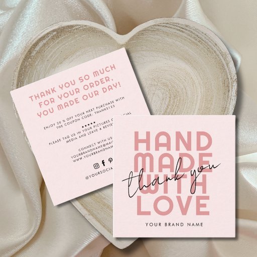 Customizable Modern handmade with love thank you square business card