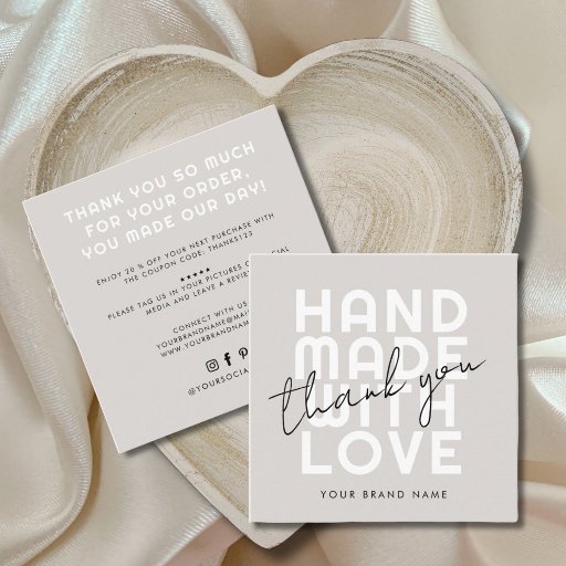 Customizable Modern handmade with love thank you square business card