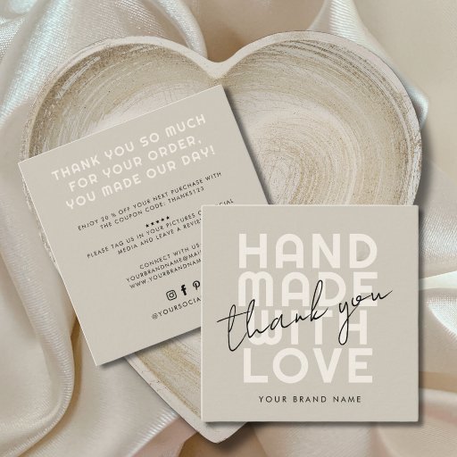Customizable Modern handmade with love thank you square business card