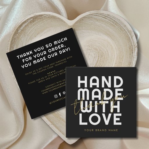 Customizable Modern handmade with love thank you square business card