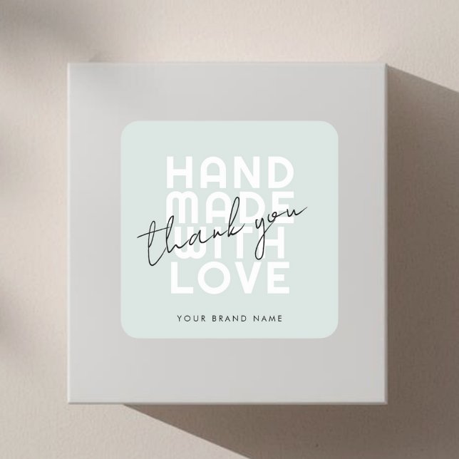 Modern handmade with love thank you square sticker (Creator Uploaded)