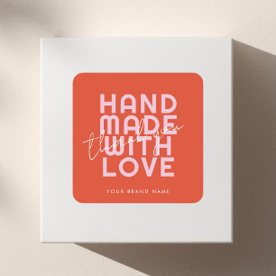 Modern handmade with love thank you square sticker