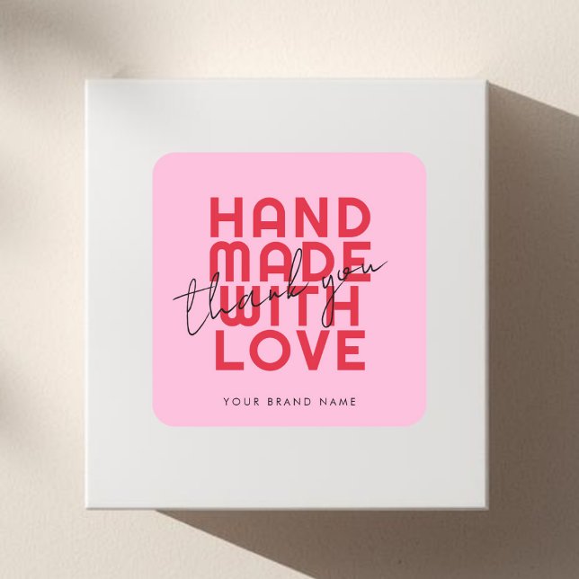 Modern handmade with love thank you square sticker (Creator Uploaded)