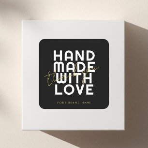 Modern handmade with love thank you square sticker