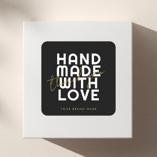 Modern handmade with love thank you square sticker