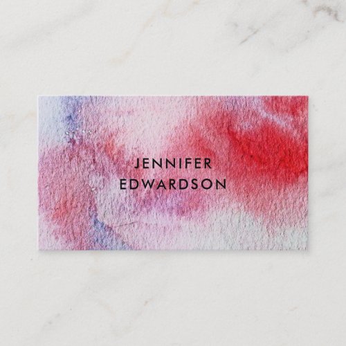 Modern handpainted watercolor blue pink splatter business card