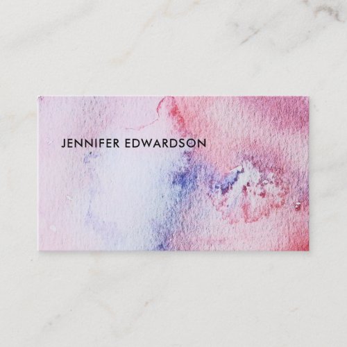 Modern handpainted watercolor blue pink splatter business card