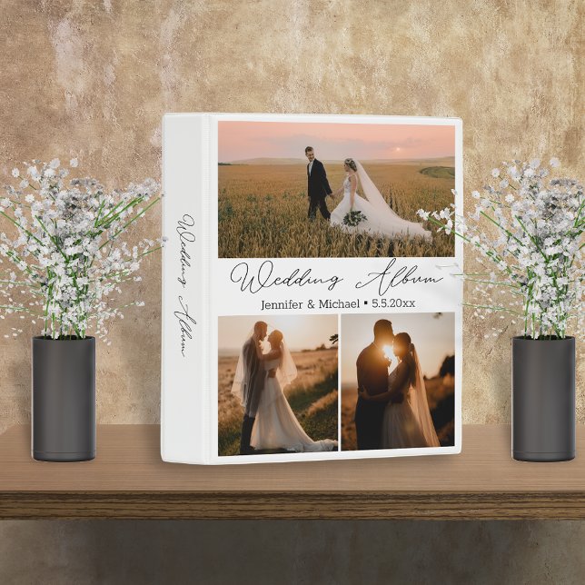 modern handwriting  3 photos collage wedding album mini binder (Creator Uploaded)