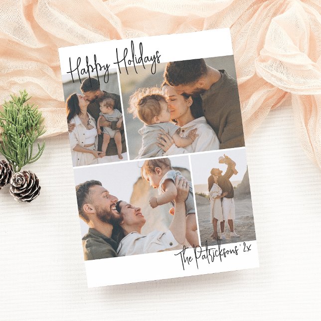 Modern Handwriting 4 Multi-Photo Christmas Holiday Card (Creator Uploaded)