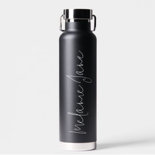 Modern Handwriting Black Wedding Water Bottle Gift