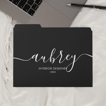 Modern Handwriting Calligraphy Black File Folder by CrispinStore at Zazzle