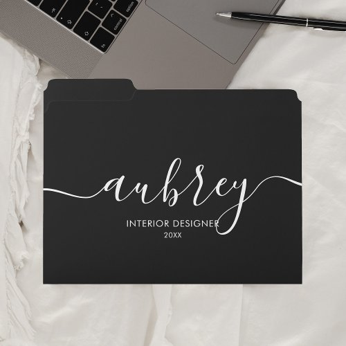 Modern Handwriting Calligraphy Black File Folder