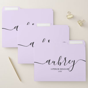 Modern Handwriting Calligraphy Light Purple File Folder