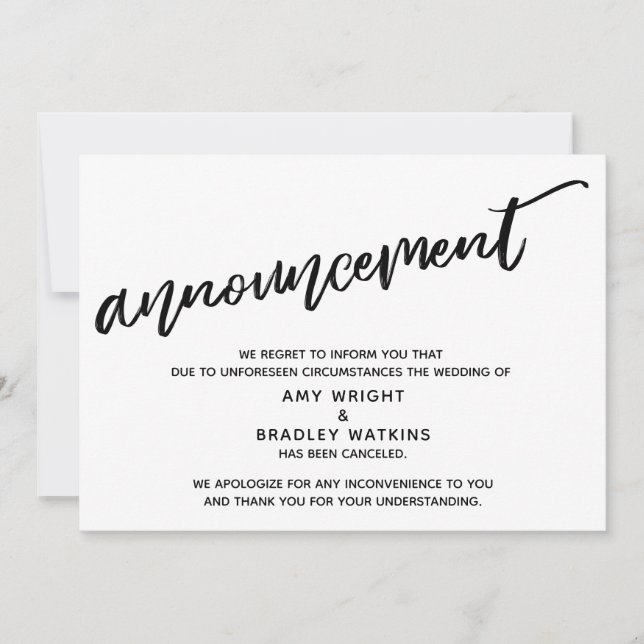 Modern Handwriting Canceled Wedding Announcement (Front)