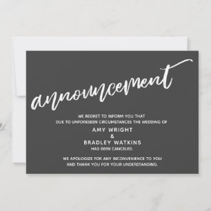 Modern Handwriting Canceled Wedding Dark Gray Invitation