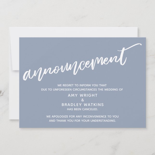 Modern Handwriting Canceled Wedding Dusty Blue Invitation (Front)