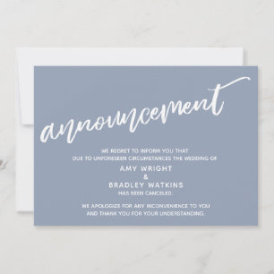 Modern Handwriting Canceled Wedding Dusty Blue Invitation