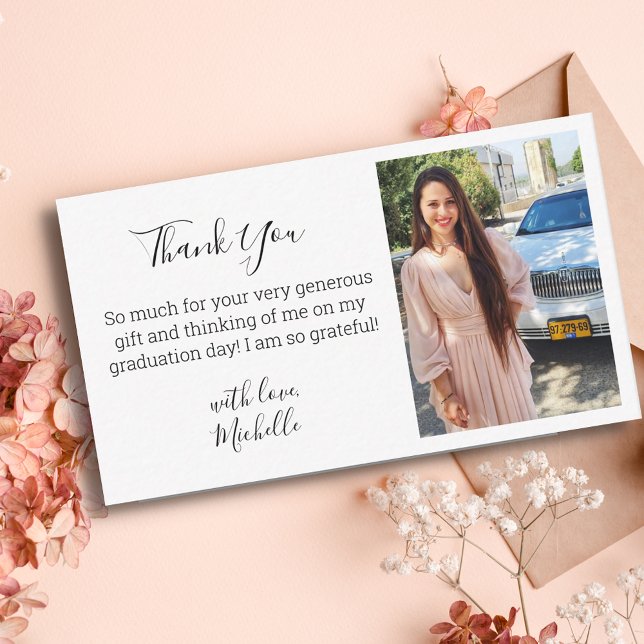 modern handwriting chic thank you graduation photo note card (Creator Uploaded)