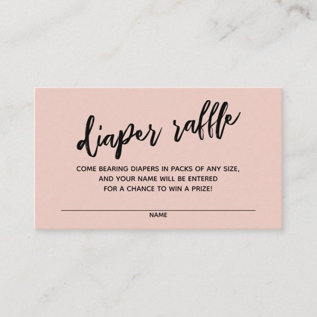 Modern Handwriting Diaper Raffle Ticket Blush Pink Enclosure Card (Front)