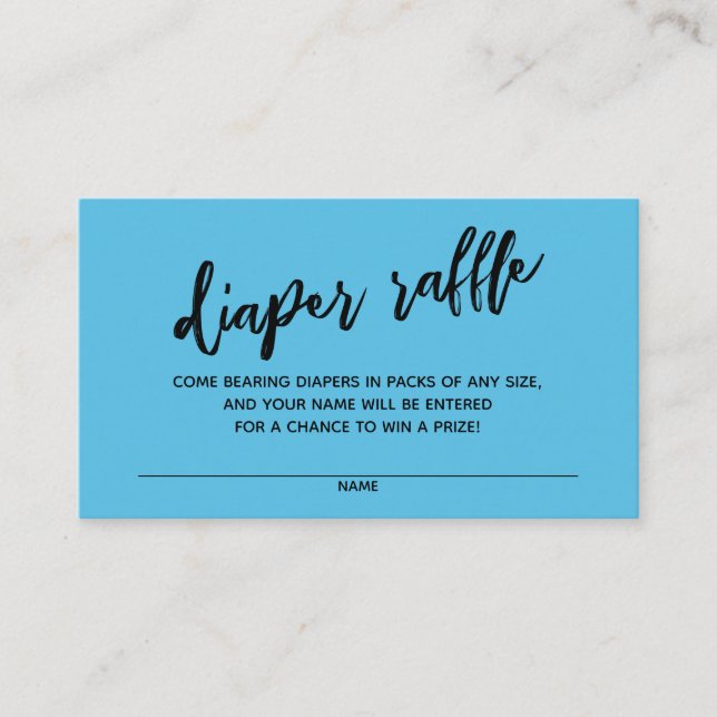 Modern Handwriting Diaper Raffle Ticket Bold Blue Enclosure Card (Front)