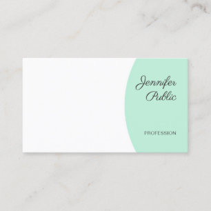 Modern Handwriting Elegant Mint Green White Business Card