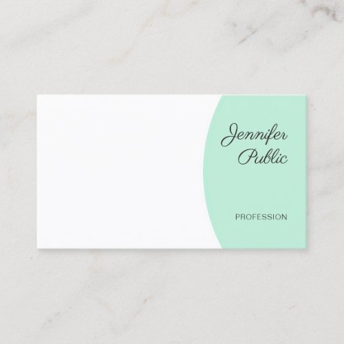 Modern Handwriting Elegant Mint Green White Business Card