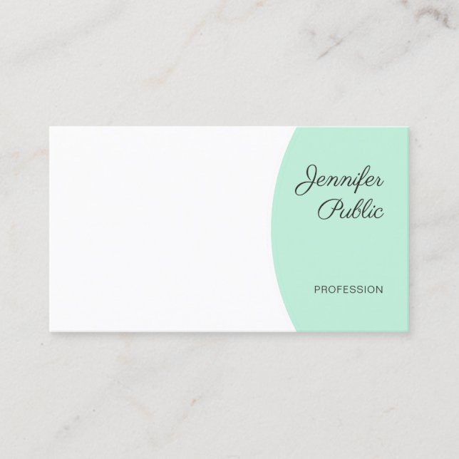 Modern Handwriting Elegant Mint Green White Business Card (Front)