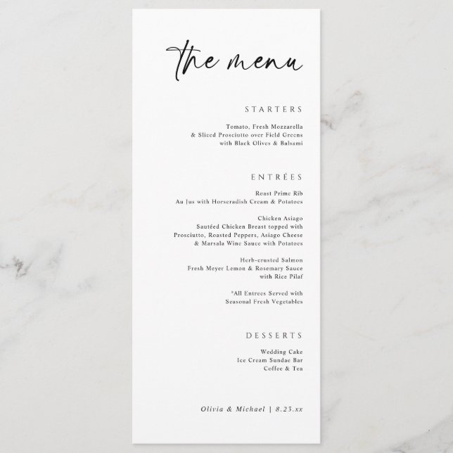 Modern Handwriting Elegant Wedding Dinner Menu (Front)