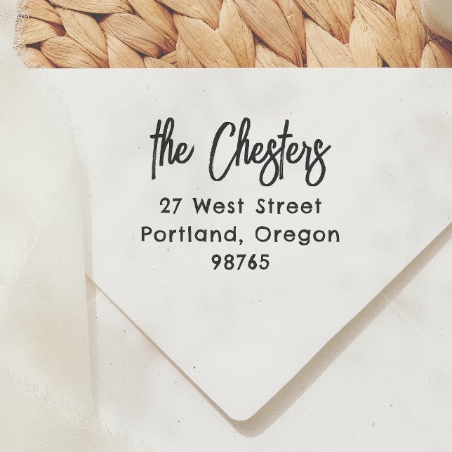 Modern Handwriting Family Name Return Address  Rubber Stamp (Creator Uploaded)