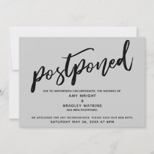 Modern Handwriting Gray Postponed Wedding Card