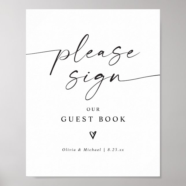 Modern Handwriting Heart Wedding Guest Book Sign (Front)
