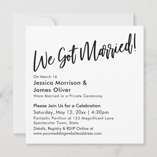 Modern Handwriting Minimalist We Got Married! Invitation (Front)
