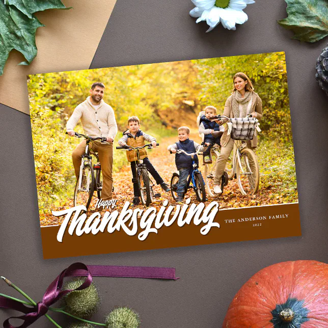Modern Handwriting Photo Thanksgiving Holiday Card
