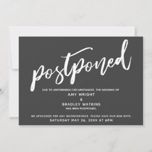 Modern Handwriting Postponed Wedding Dark Gray Invitation