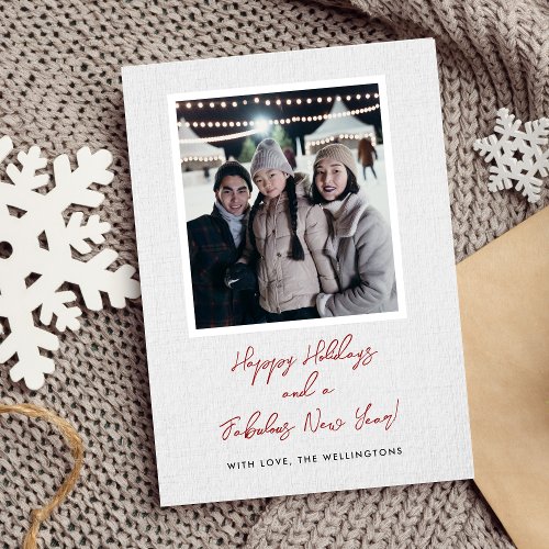 Modern Handwriting Red Script Photo Christmas Holiday Card