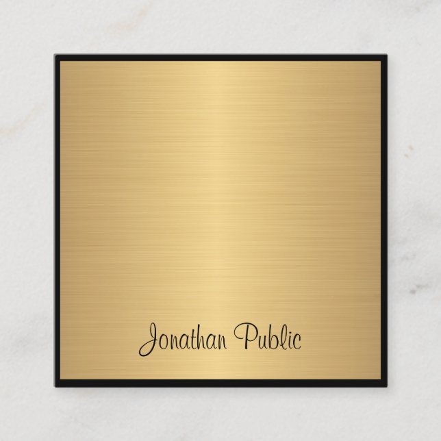 Modern Handwriting Script Text Glamour Gold Chic Square Business Card (Front)