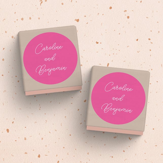 Modern Handwriting Script Wedding Name Hot Pink Classic Round Sticker (Creator Uploaded)