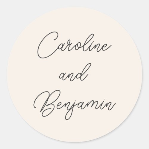 Modern Handwriting Script Wedding Name Ivory Black Classic Round Sticker