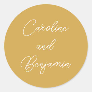 Modern Handwriting Script Wedding Name Yellow Classic Round Sticker
