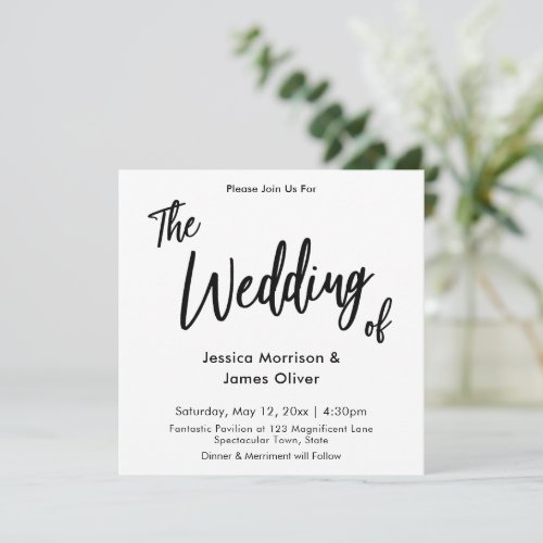 Modern Handwriting Simple White Wedding Invitation