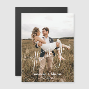 modern handwriting thank you photo wedding magnet