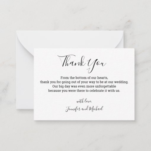 modern handwriting wedding photo collage thank you note card | Zazzle