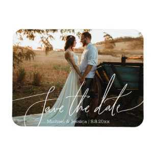 Modern Handwriting Wedding Photo Save the Date Magnet