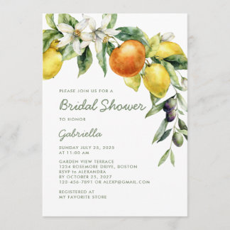 Modern Handwritte Script Citrus Bridal Shower Invitation