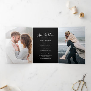Modern Handwritten 3 Photos Wedding Save the Date Tri-Fold Announcement