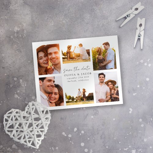 Modern Handwritten 6 Photo Wedding Save The Date