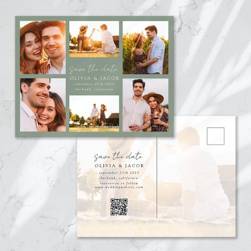 Modern Handwritten 6 Photo Wedding Save The Date  Announcement Postcard