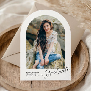 Modern Handwritten Arch Photo Graduation Invitation